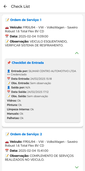 Tela de checklists