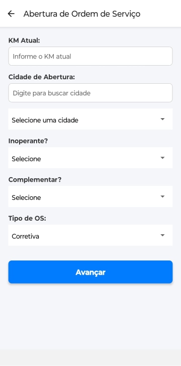 Tela de nova ordem de serviço - Etapa 2