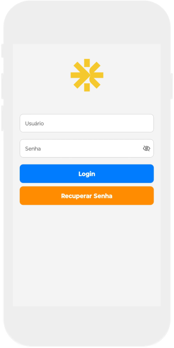 Celular na tela de login do app