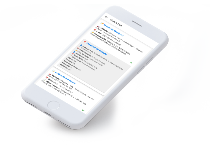 Lista de opções do App no celular